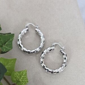 Silver Gold Plated Diamond Cut Hoop Earrings